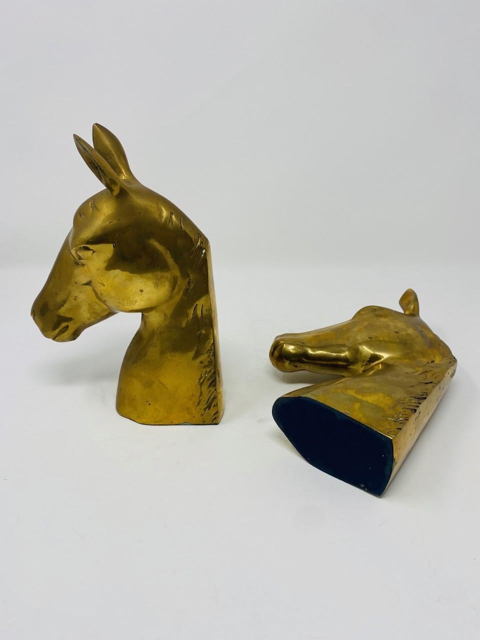 Cast Mid-Century Vintage Brass Horse Head Bookends