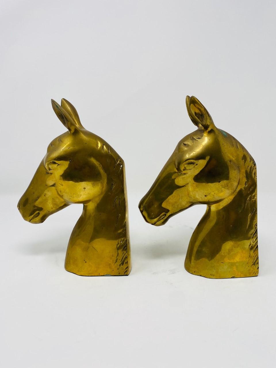 Mid-Century Vintage Brass Horse Head Bookends In Good Condition In San Diego, CA