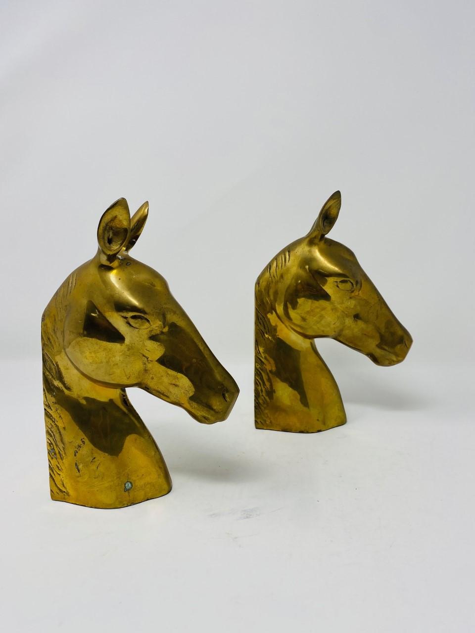 Mid-20th Century Mid-Century Vintage Brass Horse Head Bookends