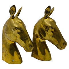 Mid-Century Vintage Brass Horse Head Bookends
