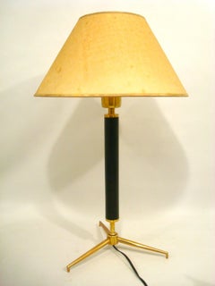 Mid-Century / Vintage Brass & Leather Table Lamp, Austria 1950's