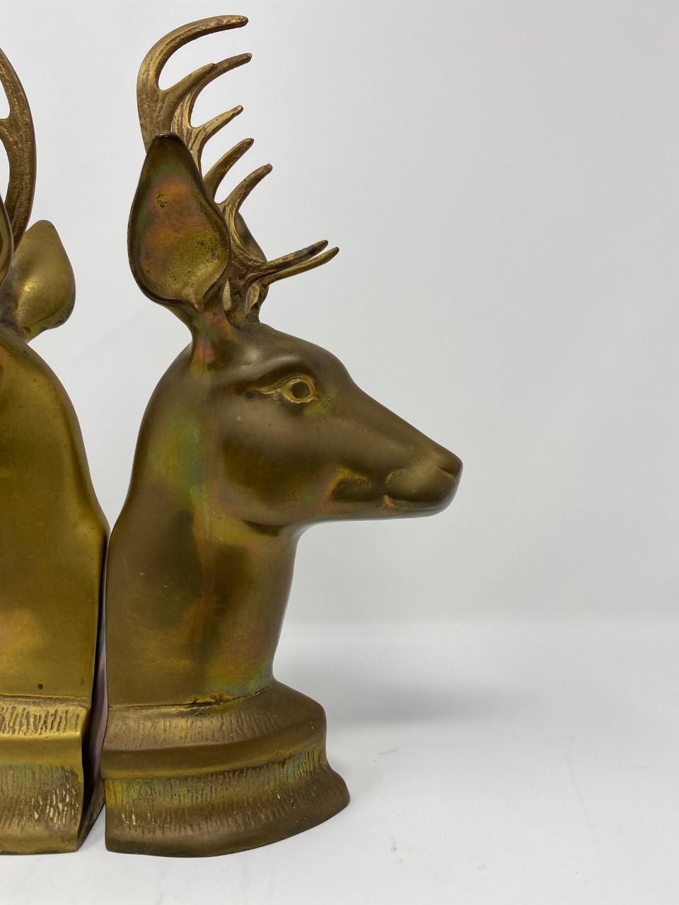 Mid Century Vintage Brass Stag Bookends 2