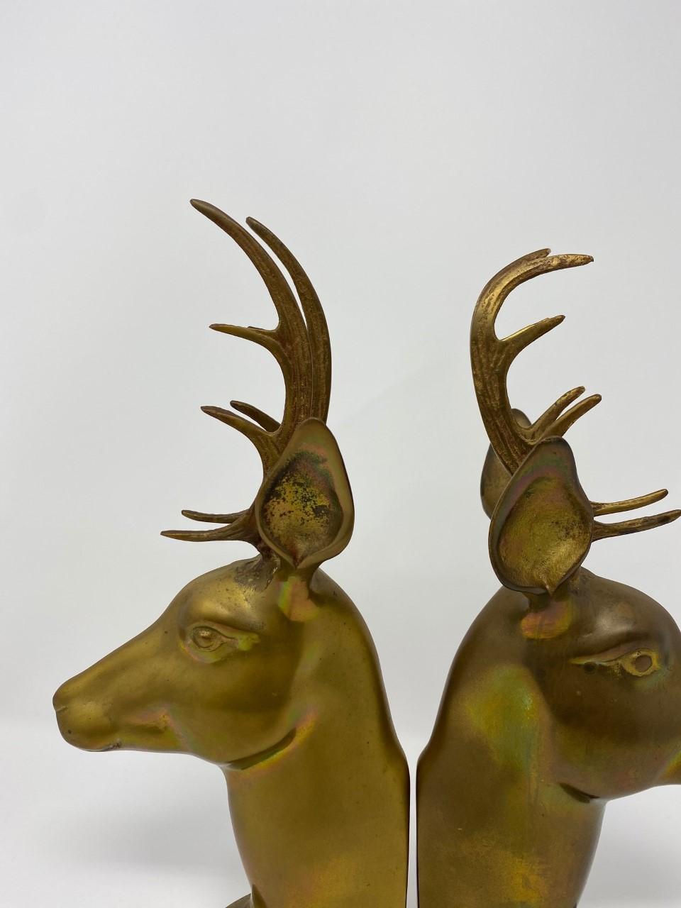 Mid Century Vintage Brass Stag Bookends 3