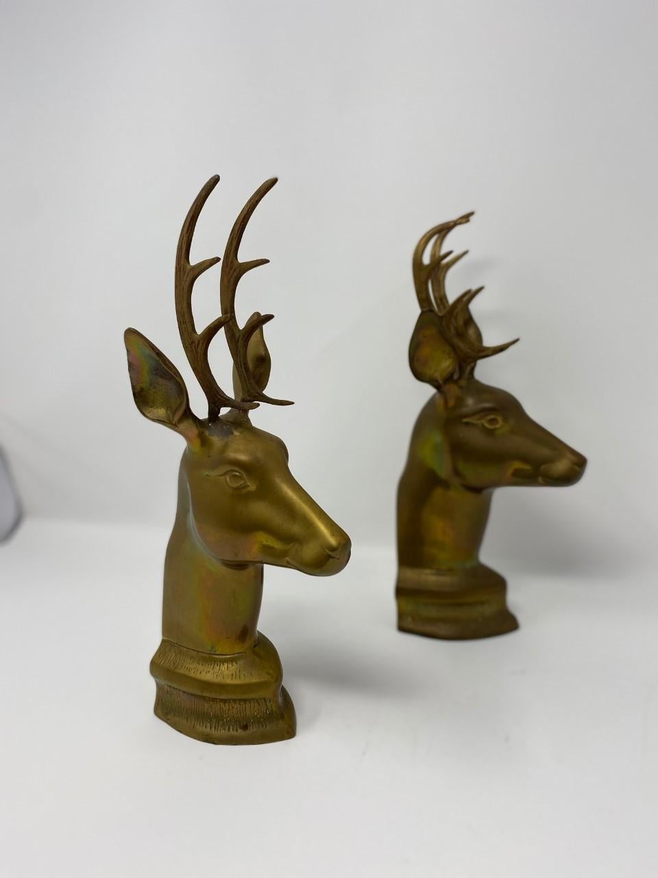 Mid Century Vintage Brass Stag Bookends 4