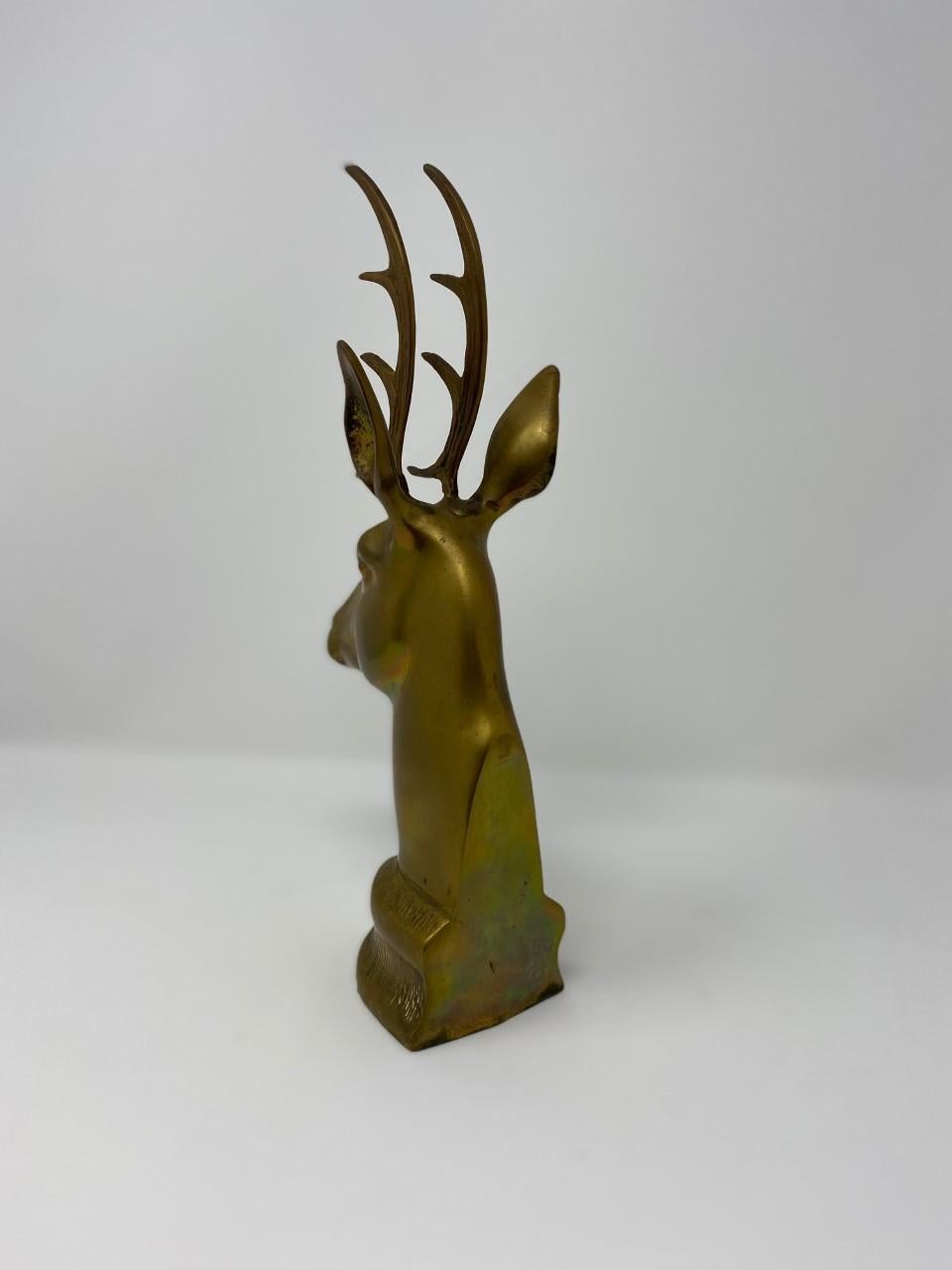 Mid Century Vintage Brass Stag Bookends 8