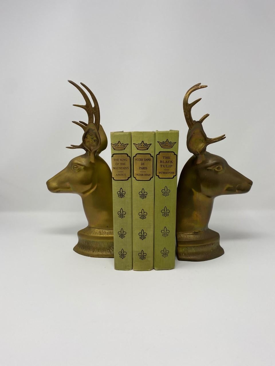 Mid Century Vintage Brass Stag Bookends 10