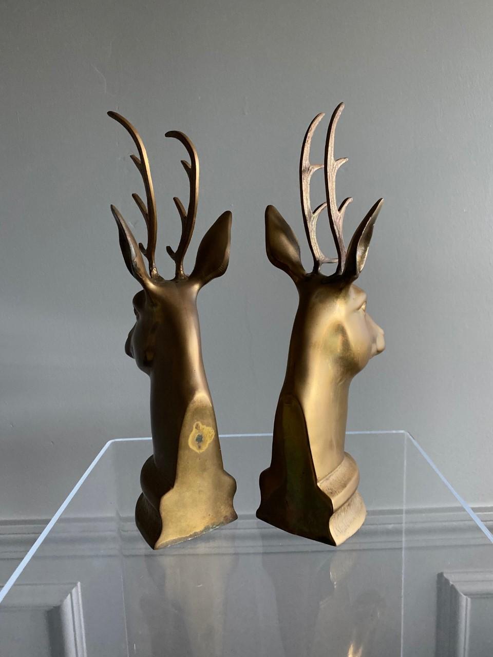 Cast Mid Century Vintage Brass Stag Bookends