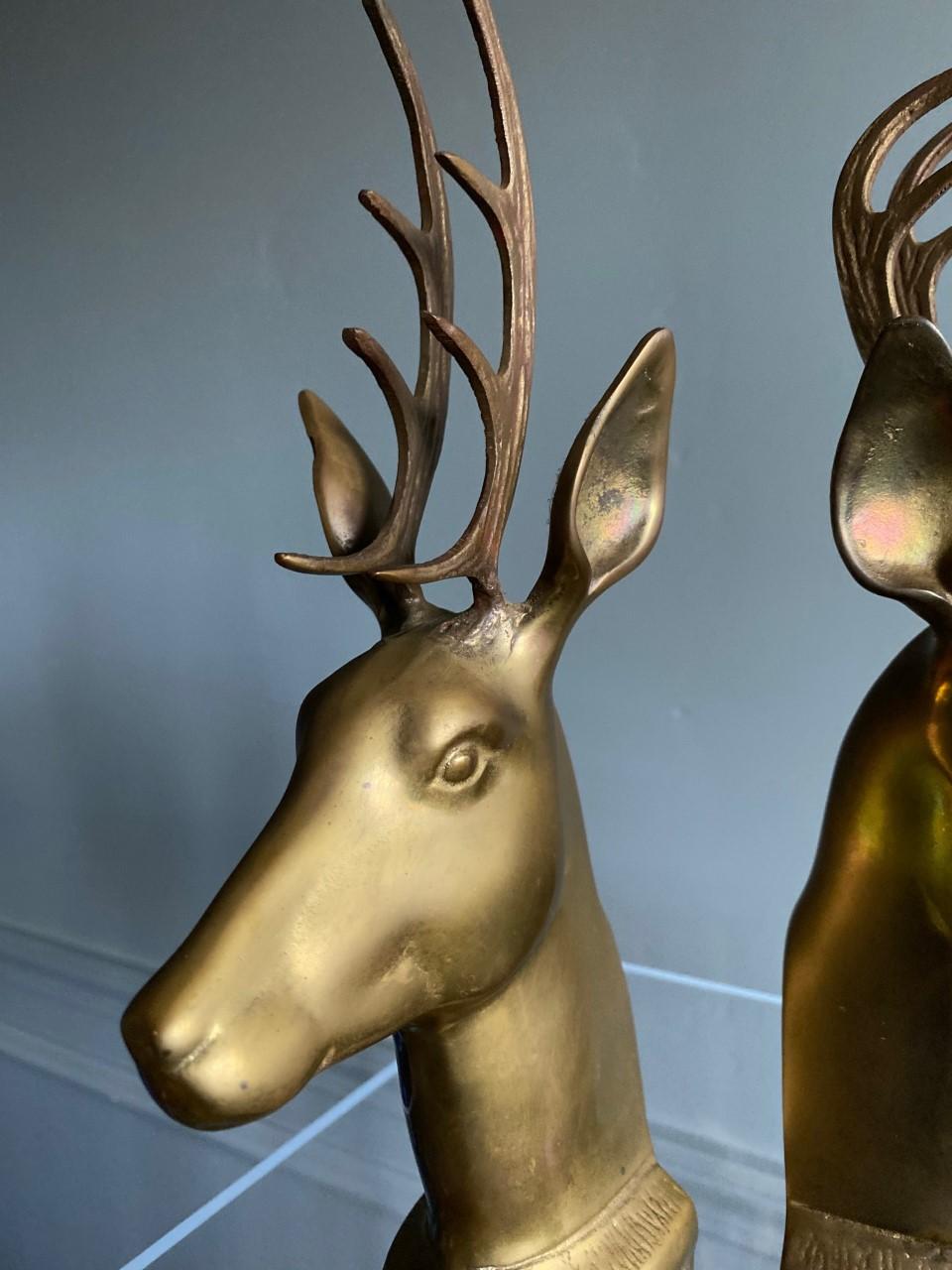 Mid Century Vintage Brass Stag Bookends In Good Condition In San Diego, CA
