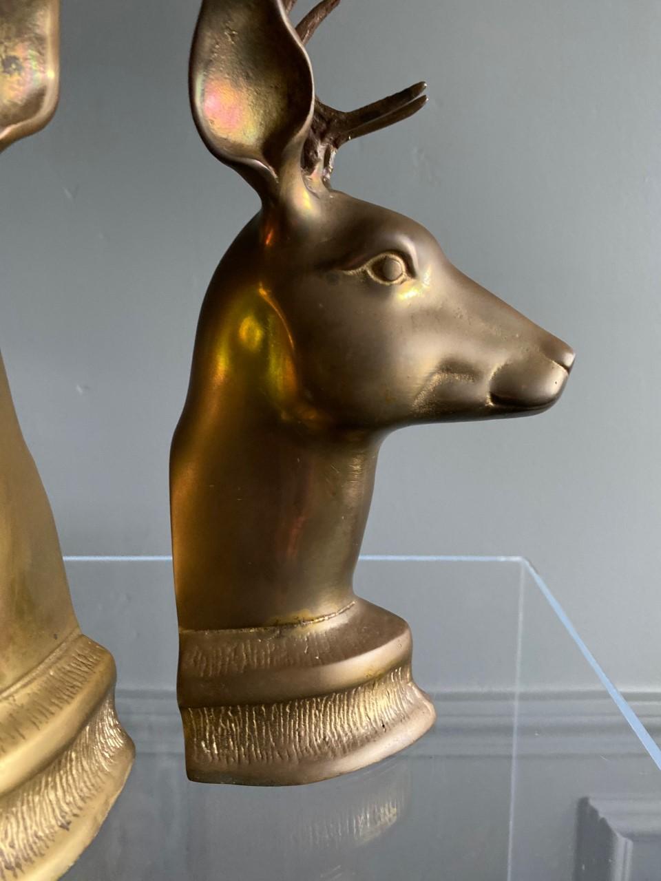 Mid-20th Century Mid Century Vintage Brass Stag Bookends