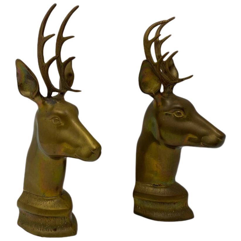 Mid Century Vintage Brass Stag Bookends
