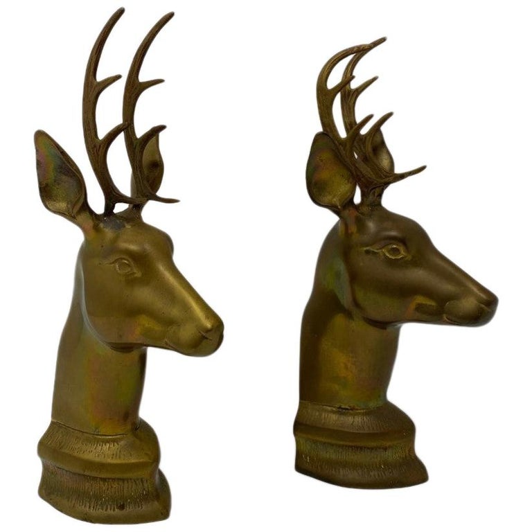 Mid Century Vintage Brass Stag Bookends at 1stDibs