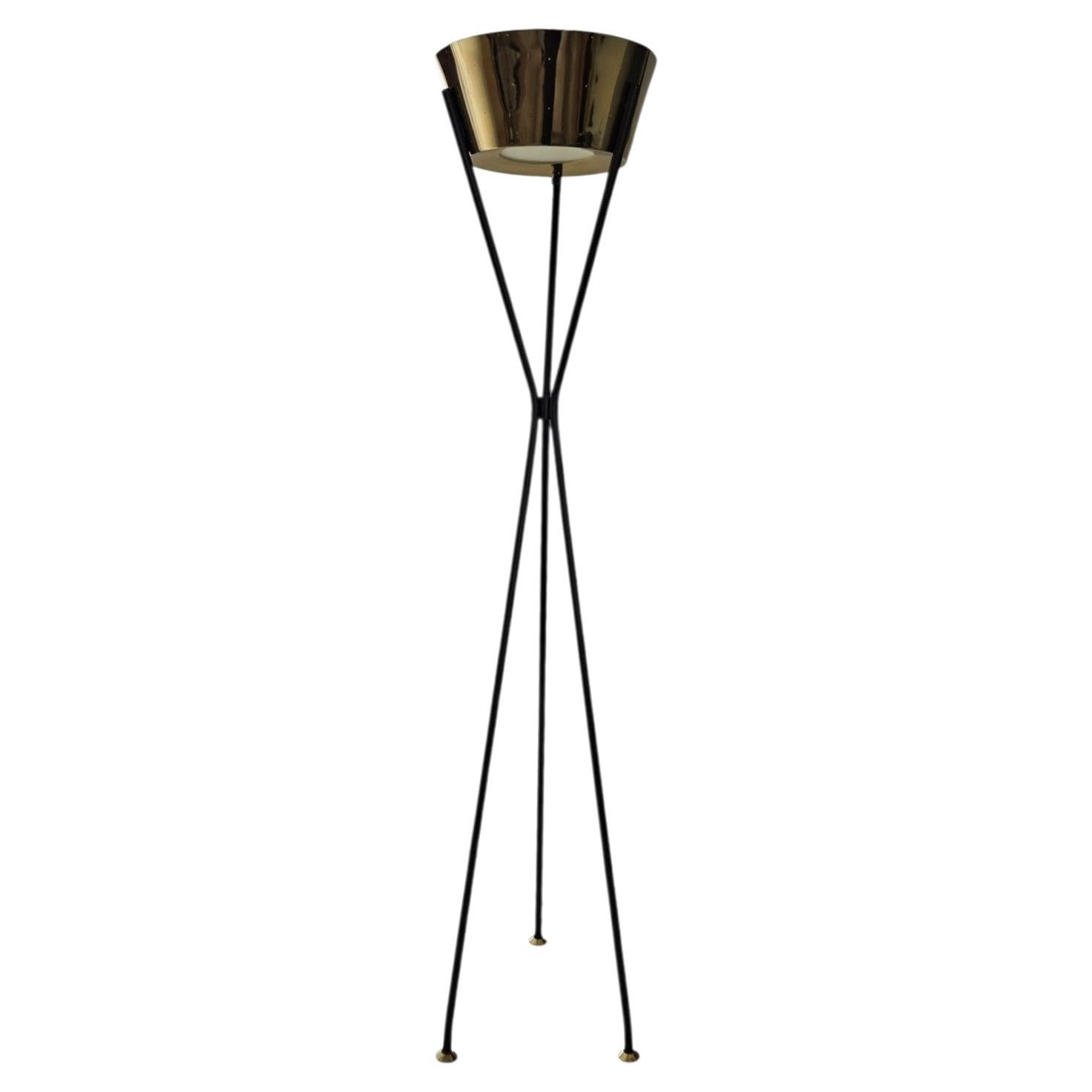 Mid Century Vintage Brass Tripod Floor Lamp For Sale
