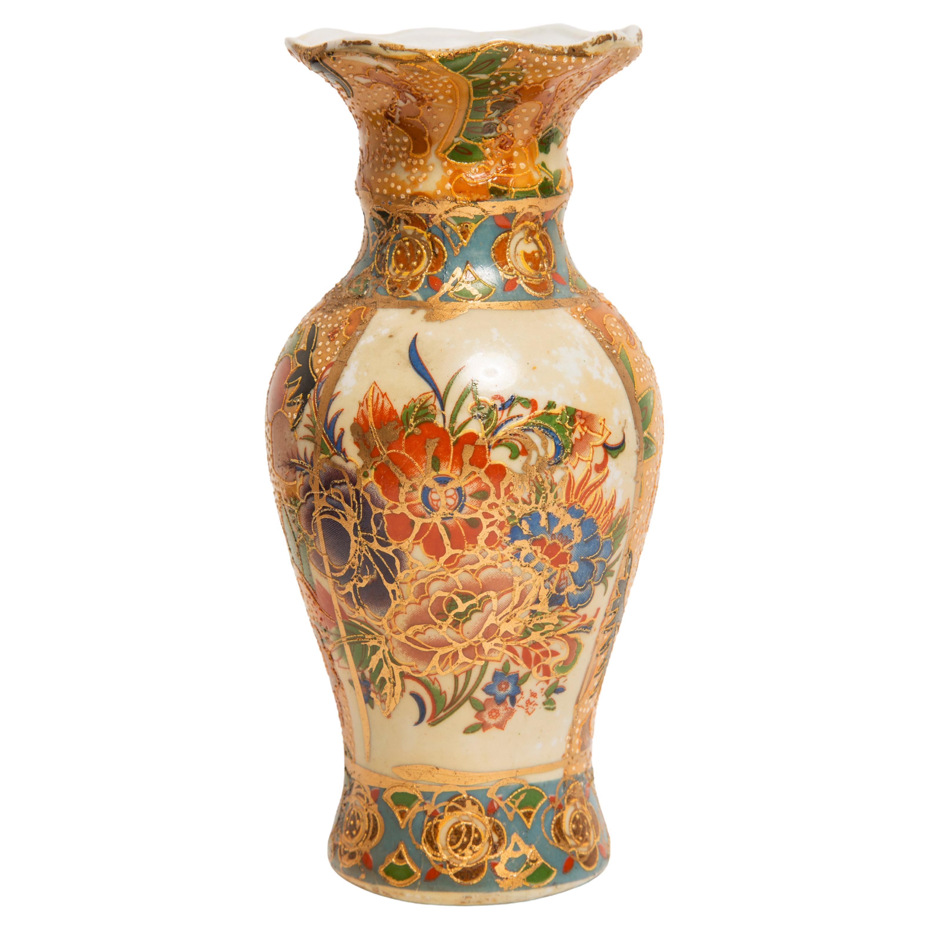 Midcentury Vintage Brown and Orange Chinese Mini Vase, 1960s For Sale