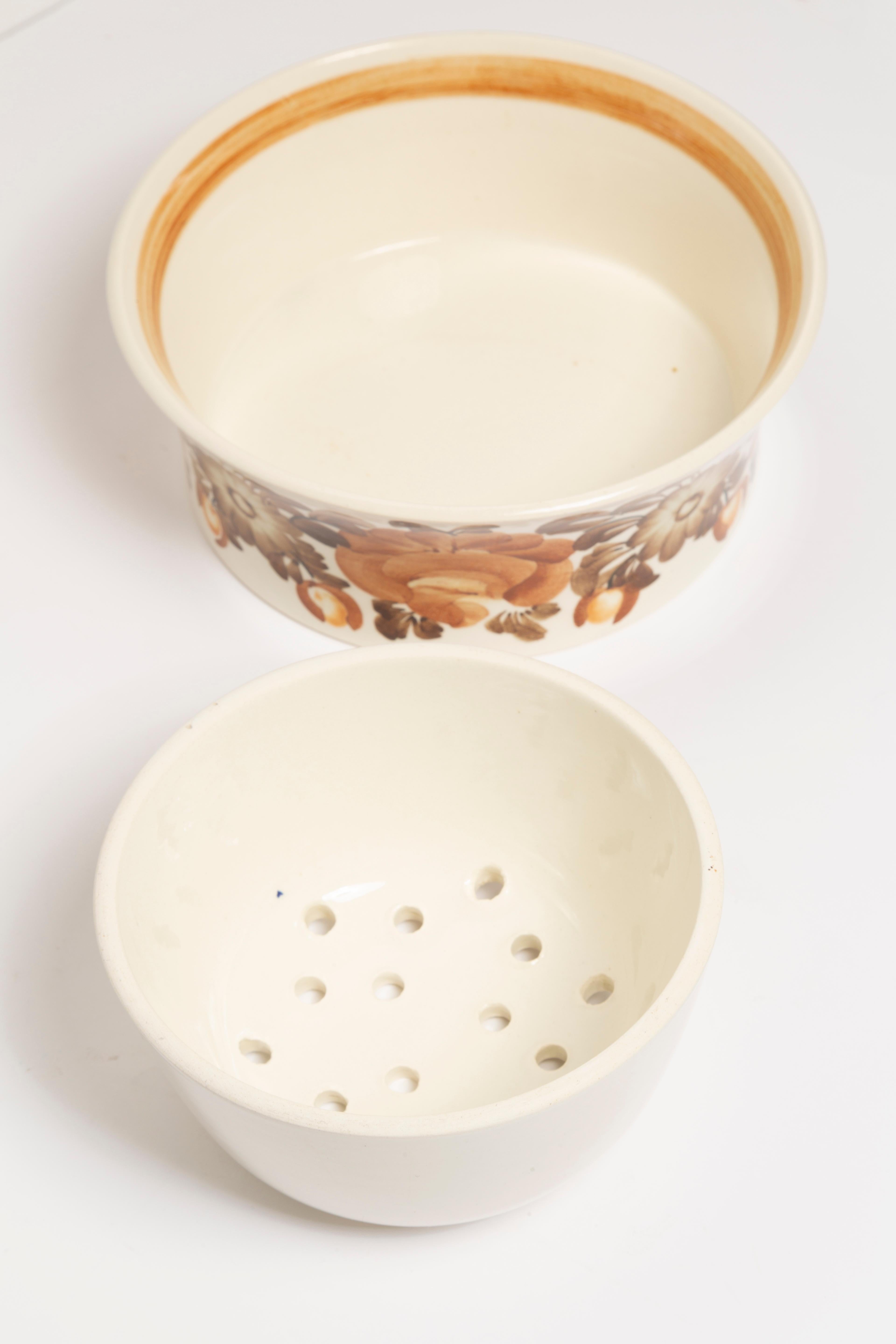 Ceramic Midcentury Vintage Brown and White Ikebana Vase, Europe, 1960s For Sale