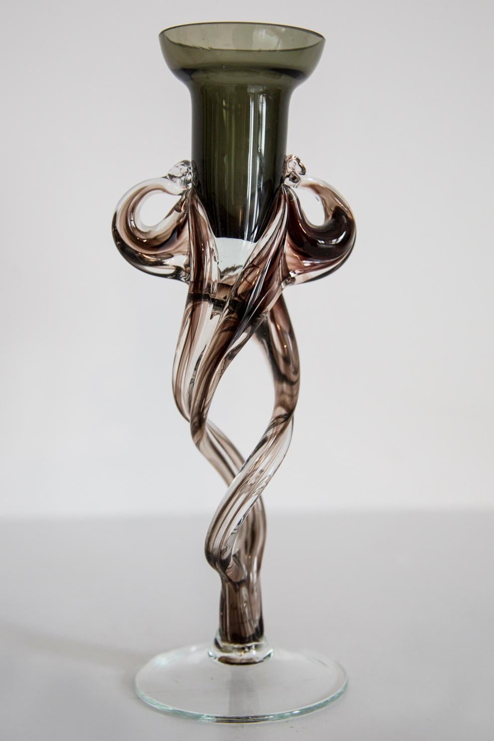 Mid-Century Modern Mid Century Vintage Brown Artistic Glass Vase, Candlestick, Europe, 1970s For Sale