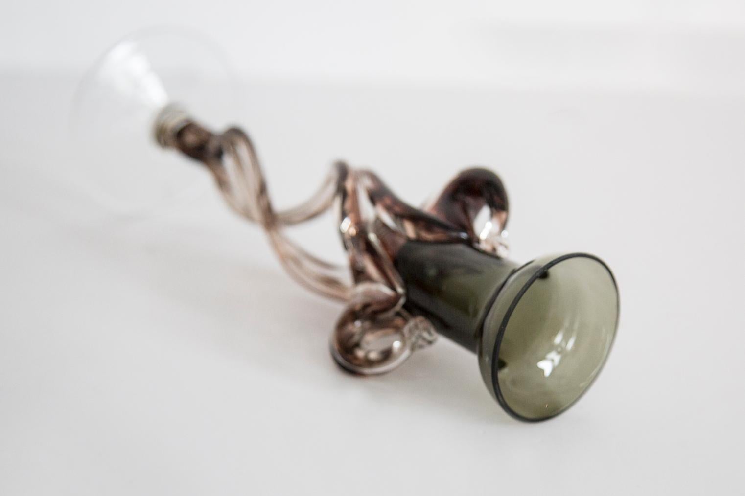 Mid Century Vintage Brown Artistic Glass Vase, Candlestick, Europe, 1970s In Excellent Condition For Sale In 05-080 Hornowek, PL