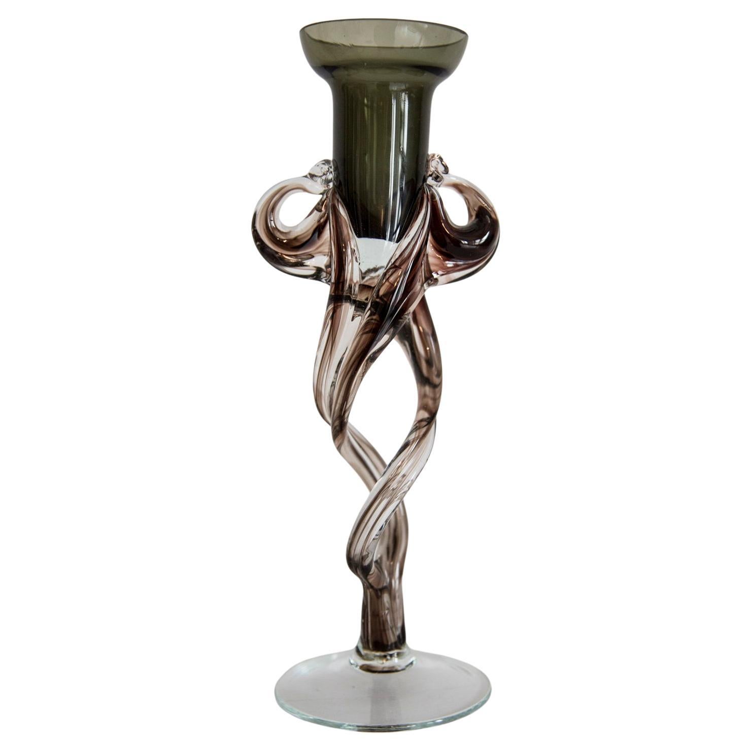 Vaso di vetro artistico marrone vintage di metà secolo, portacandele, Europa, anni '70