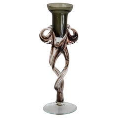 Vaso di vetro artistico marrone vintage di metà secolo, portacandele, Europa, anni '70