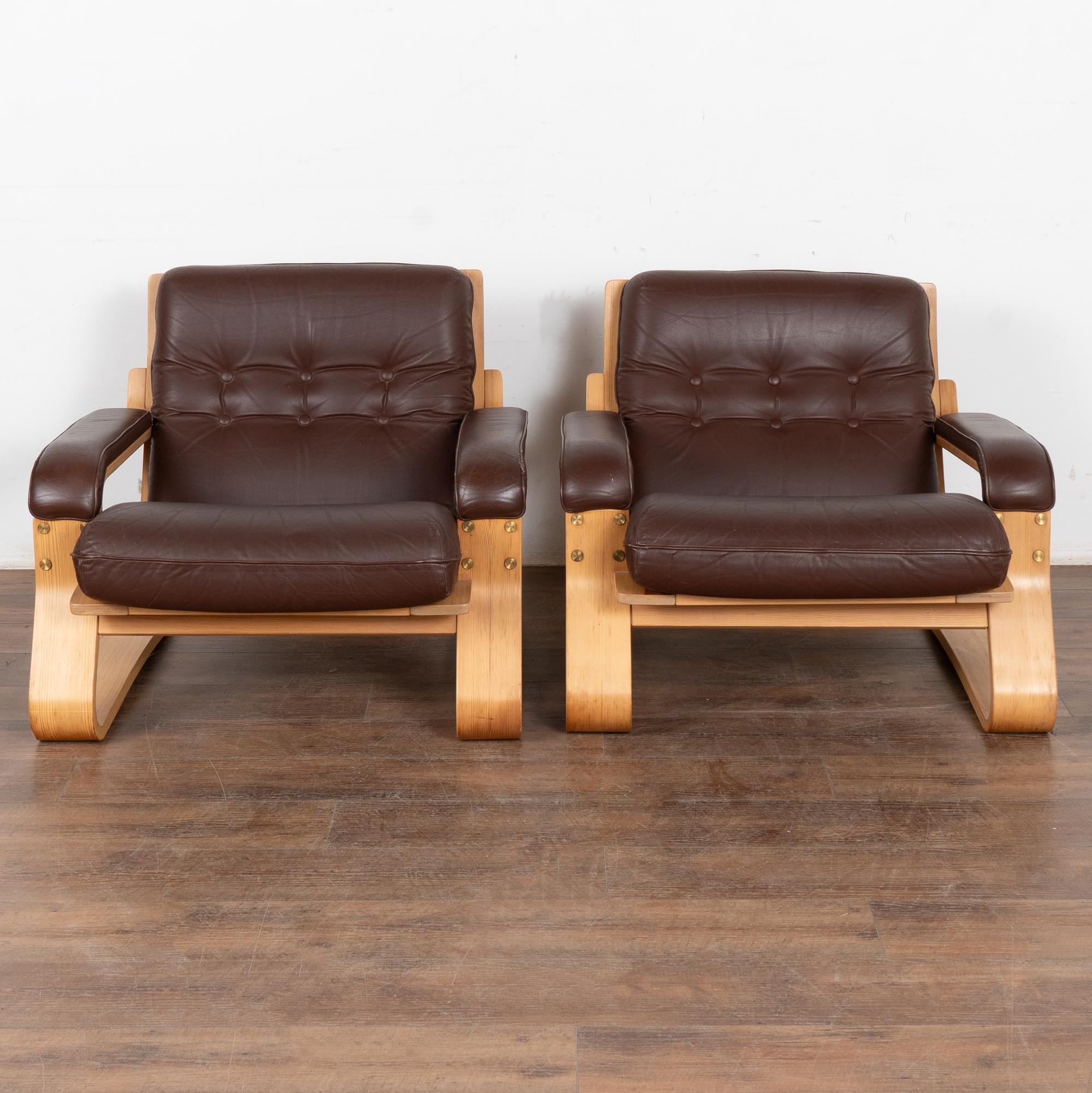 Mid-Century Modern Mid Century Vintage Brown Leather Lounge Armchairs, Denmark circa 1970-80 For Sale