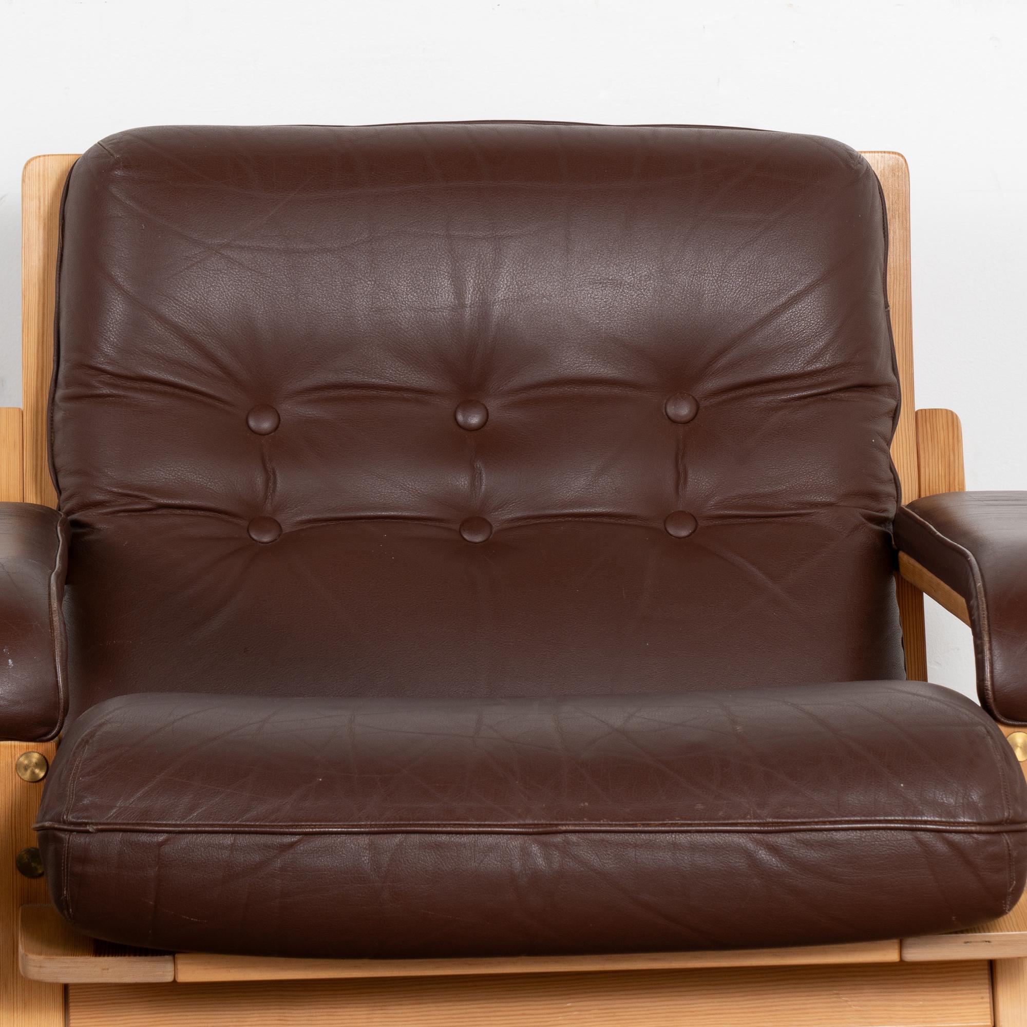 Danish Mid Century Vintage Brown Leather Lounge Armchairs, Denmark circa 1970-80 For Sale