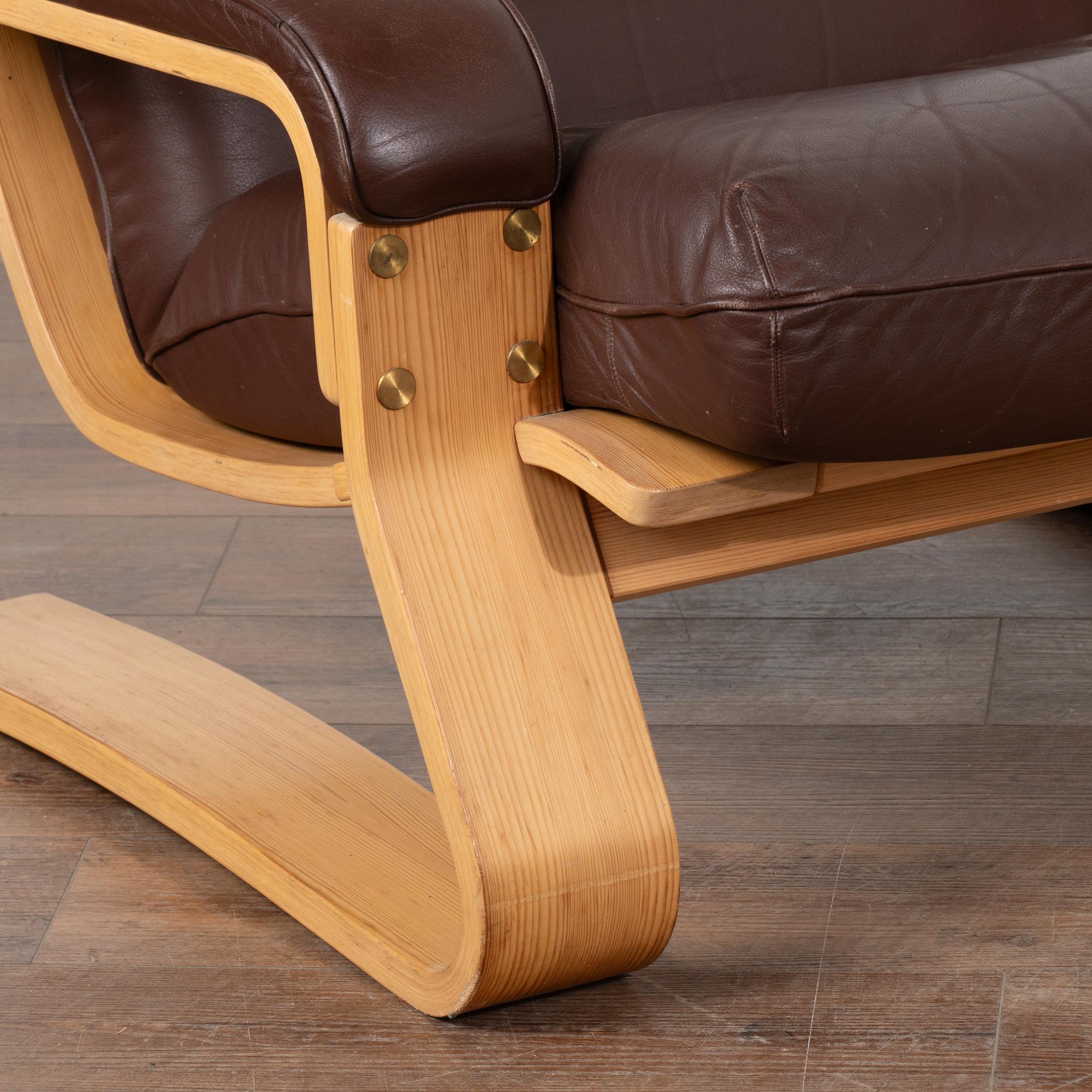 20th Century Mid Century Vintage Brown Leather Lounge Armchairs, Denmark circa 1970-80 For Sale