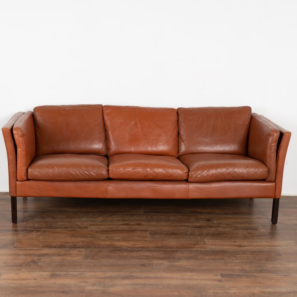Danish Midcentury Vintage Brown Leather Set, 3-Seat Sofa and 2-Seat Loveseat, 1970s