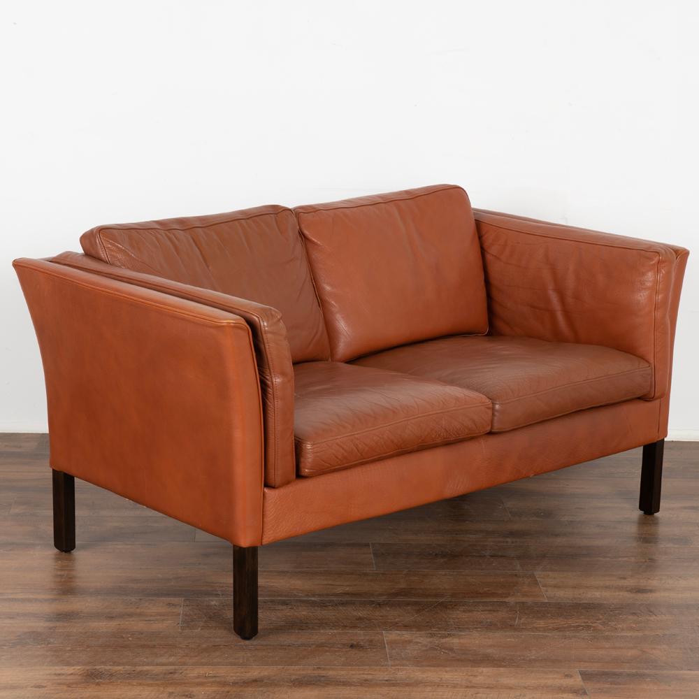 Midcentury Vintage Brown Leather Set, 3-Seat Sofa and 2-Seat Loveseat, 1970s In Good Condition In Round Top, TX