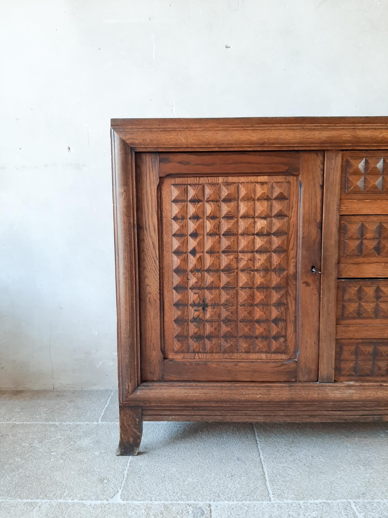 Midcentury Vintage Brown Oak Sideboard, Credenza by Charles Dudouyt 4
