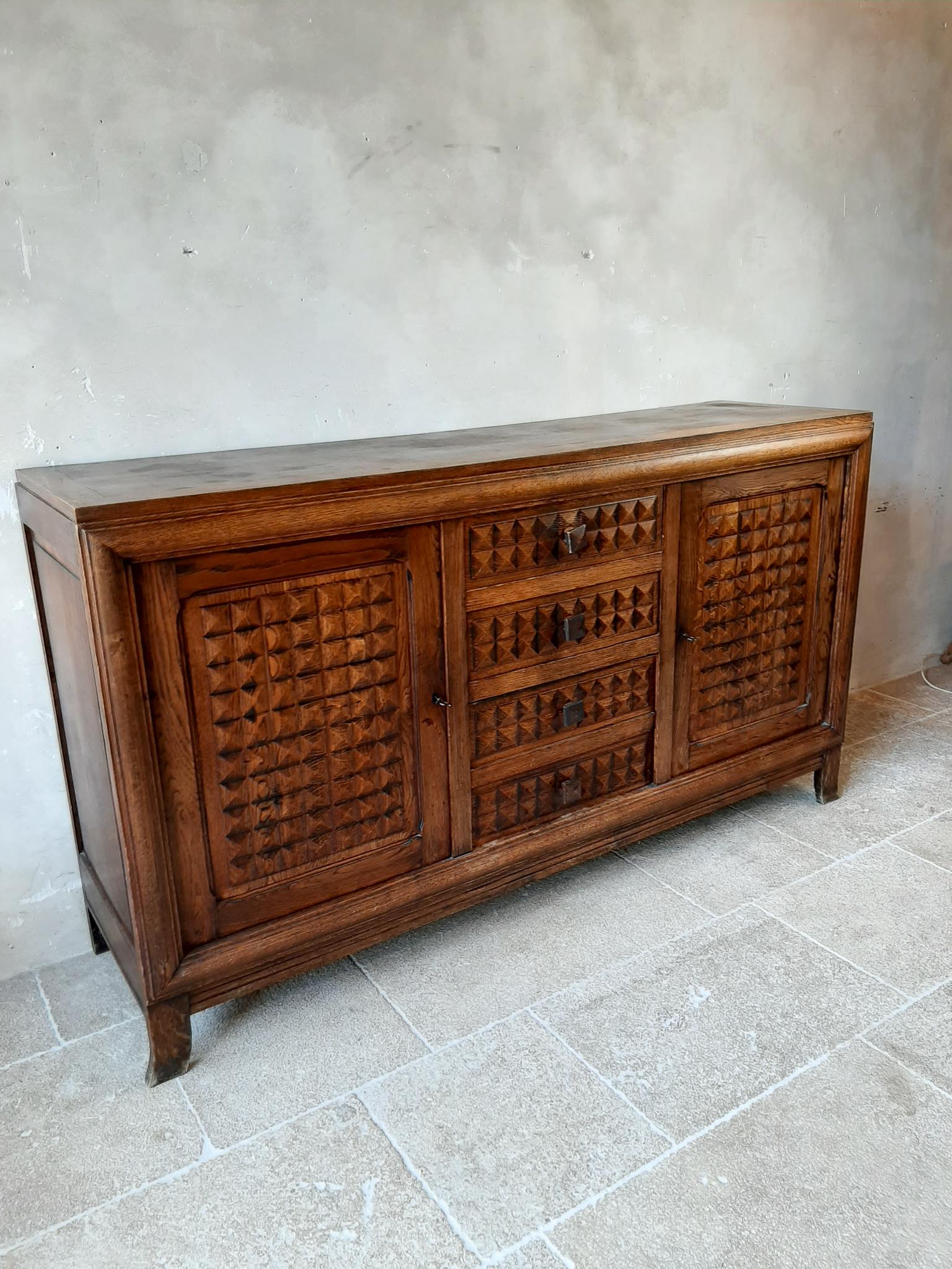 Mid-20th Century Midcentury Vintage Brown Oak Sideboard, Credenza by Charles Dudouyt