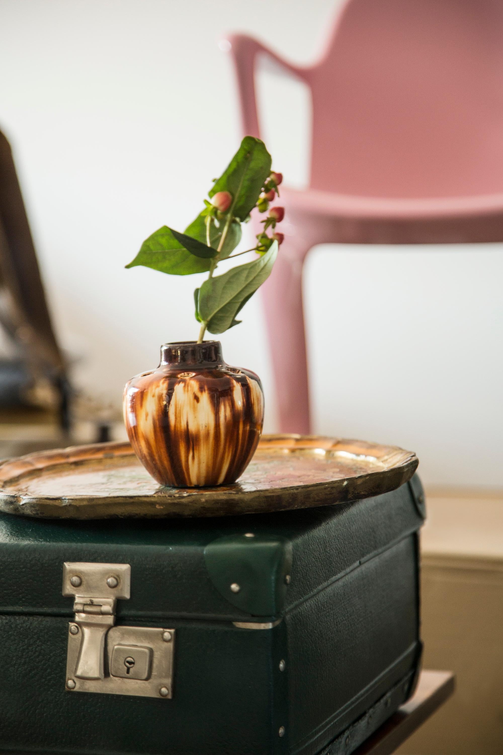 20th Century Midcentury Vintage Brown Small Ikebana Vase, Europe, 1960s For Sale