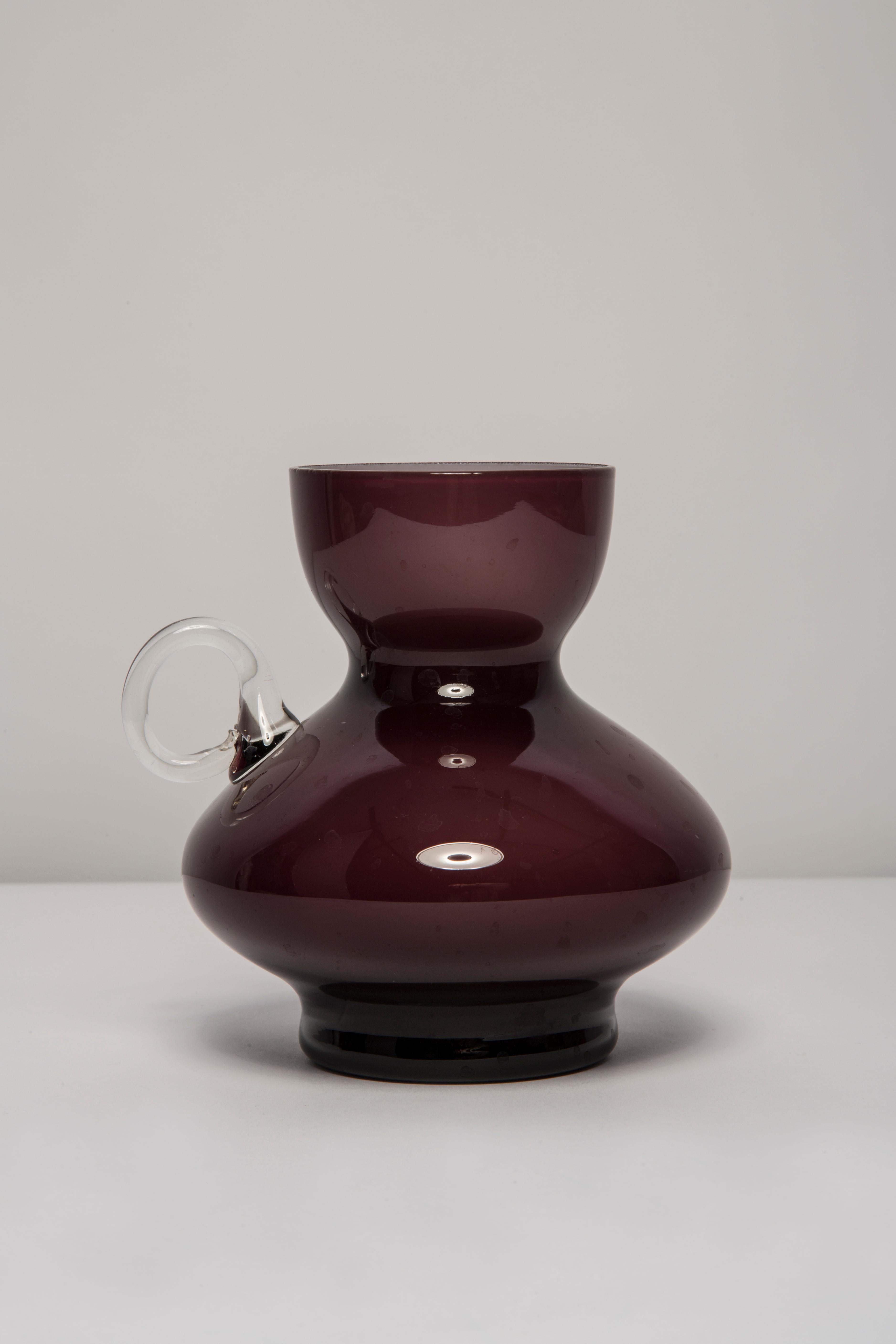 Glass Mid Century Vintage Burgundy Purple Vase, Europe, 1960s For Sale
