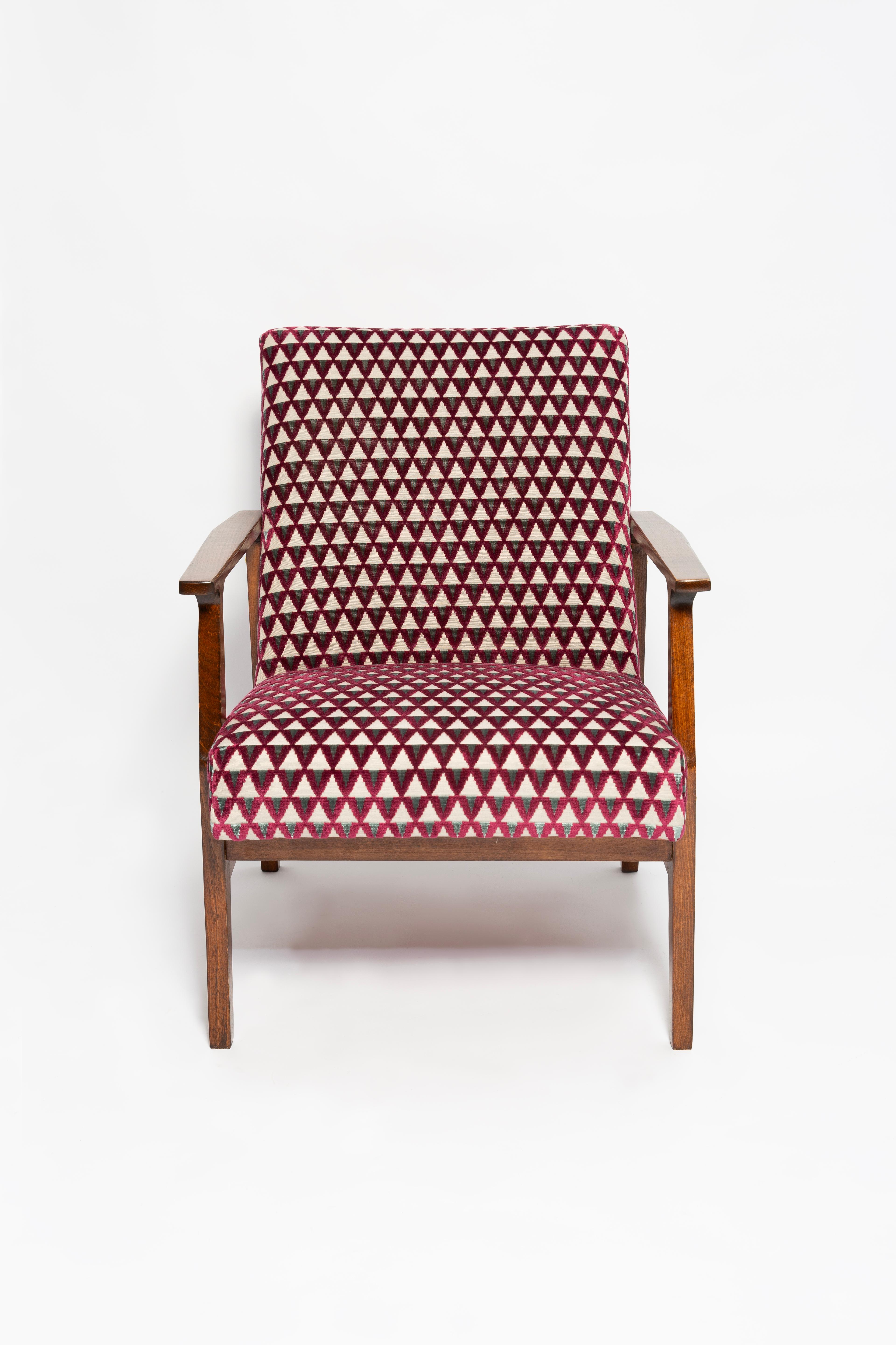 Fatto a mano Poltrona Mid Century Vintage BW-14, velluto viola Amuleto Dedar, anni '60 in vendita