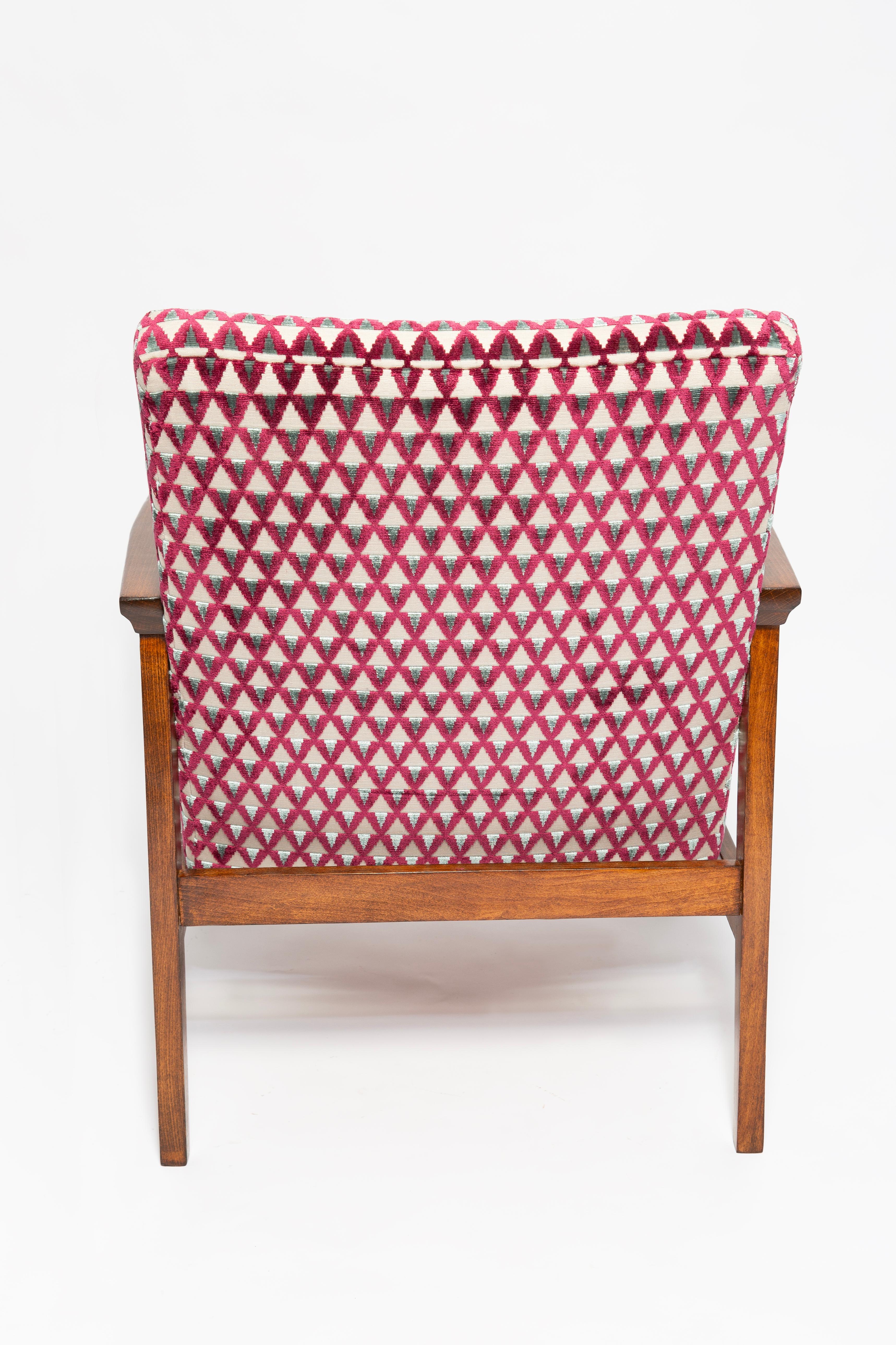 Velluto Poltrona Mid Century Vintage BW-14, velluto viola Amuleto Dedar, anni '60 in vendita