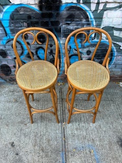 Mid Century Vintage Cane Round Bar Height Stools by Thonet