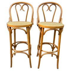 Mid Century Vintage Cane Round Bar Height Stools by Thonet