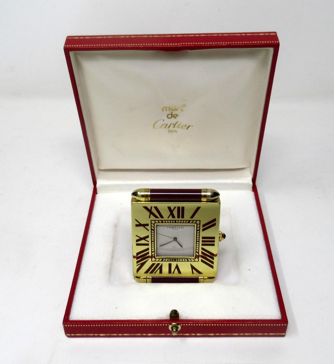 Autre Mid Century Vintage Cartier Paris French Quartz Quadrant Traveling Alarm Clock