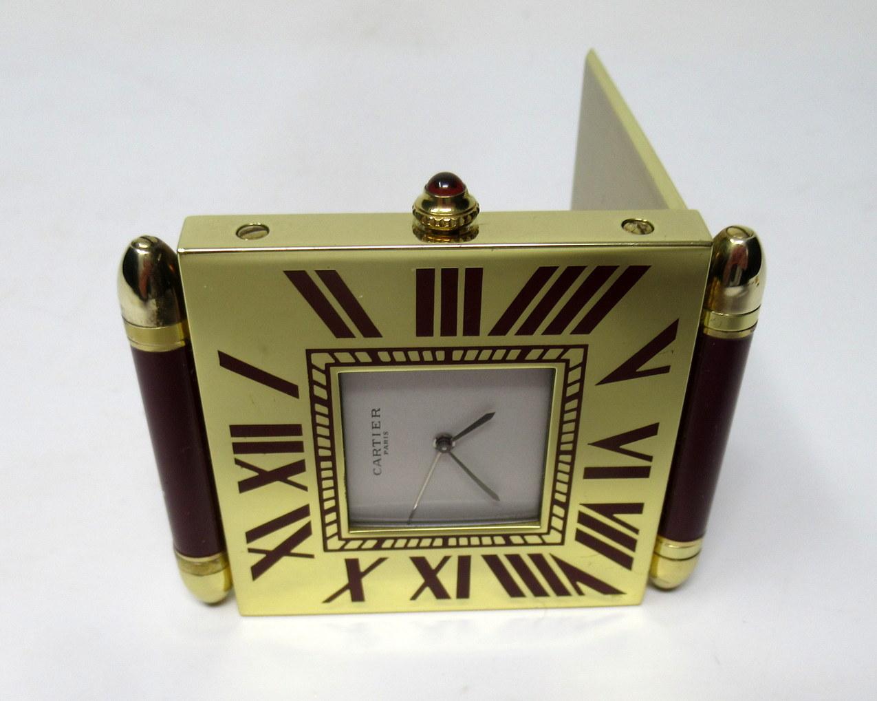 20ième siècle Mid Century Vintage Cartier Paris French Quartz Quadrant Traveling Alarm Clock