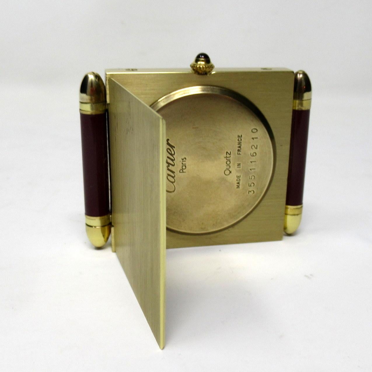 Bronze Mid Century Vintage Cartier Paris French Quartz Quadrant Traveling Alarm Clock
