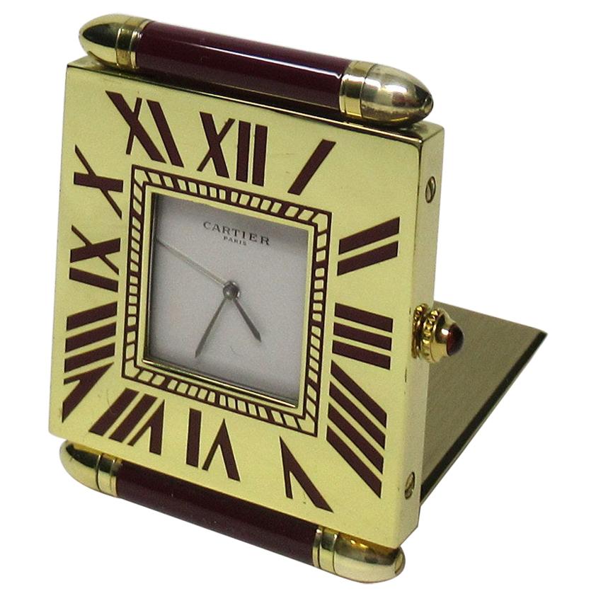 Mid Century Vintage Cartier Paris French Quartz Quadrant Traveling Alarm Clock