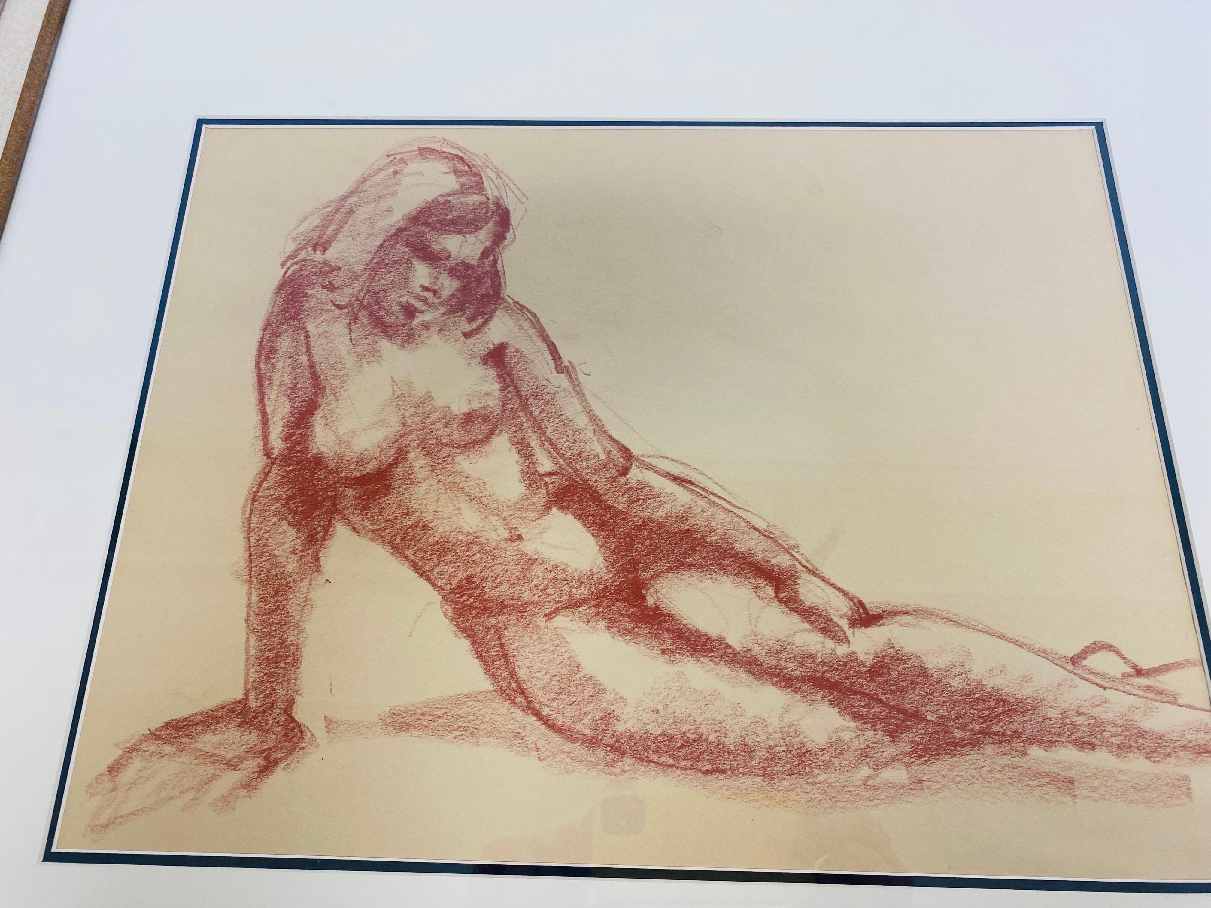 Late 20th Century Mid century vintage charcoal on paper female nude study. For Sale