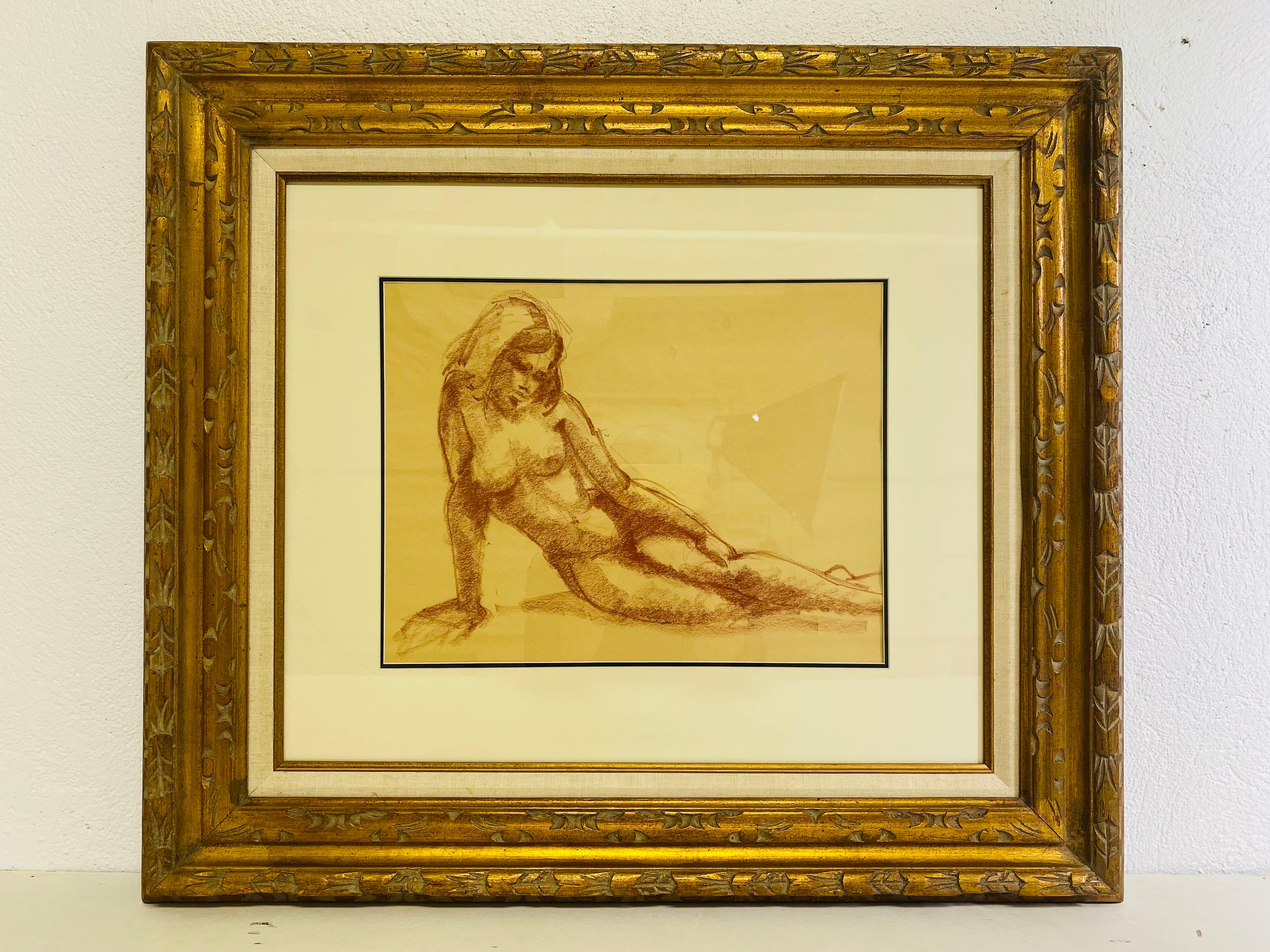 Paper Mid century vintage charcoal on paper female nude study. For Sale