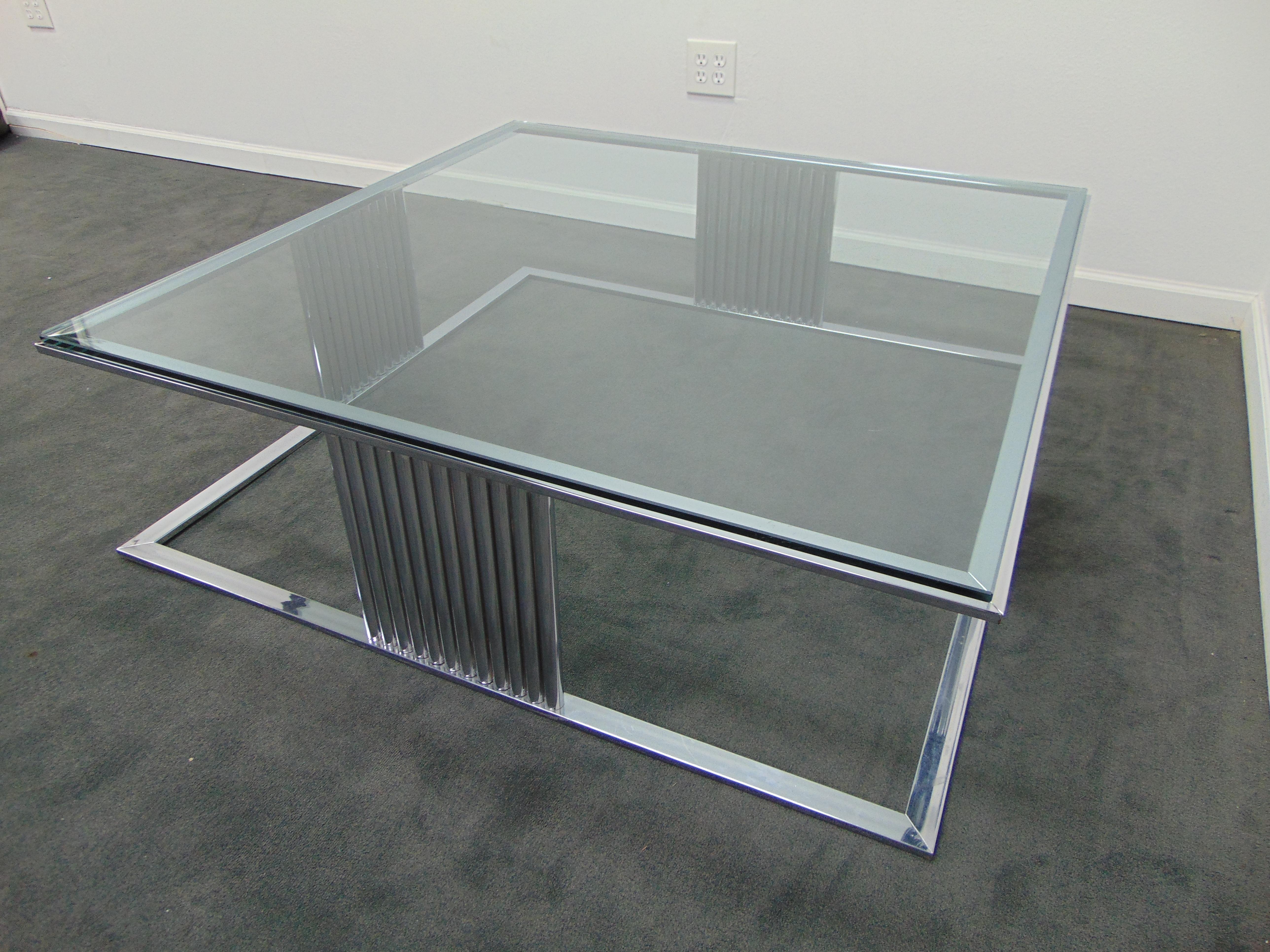 Midcentury Vintage Chrome and Glass Large Square Coffee Table For Sale 7