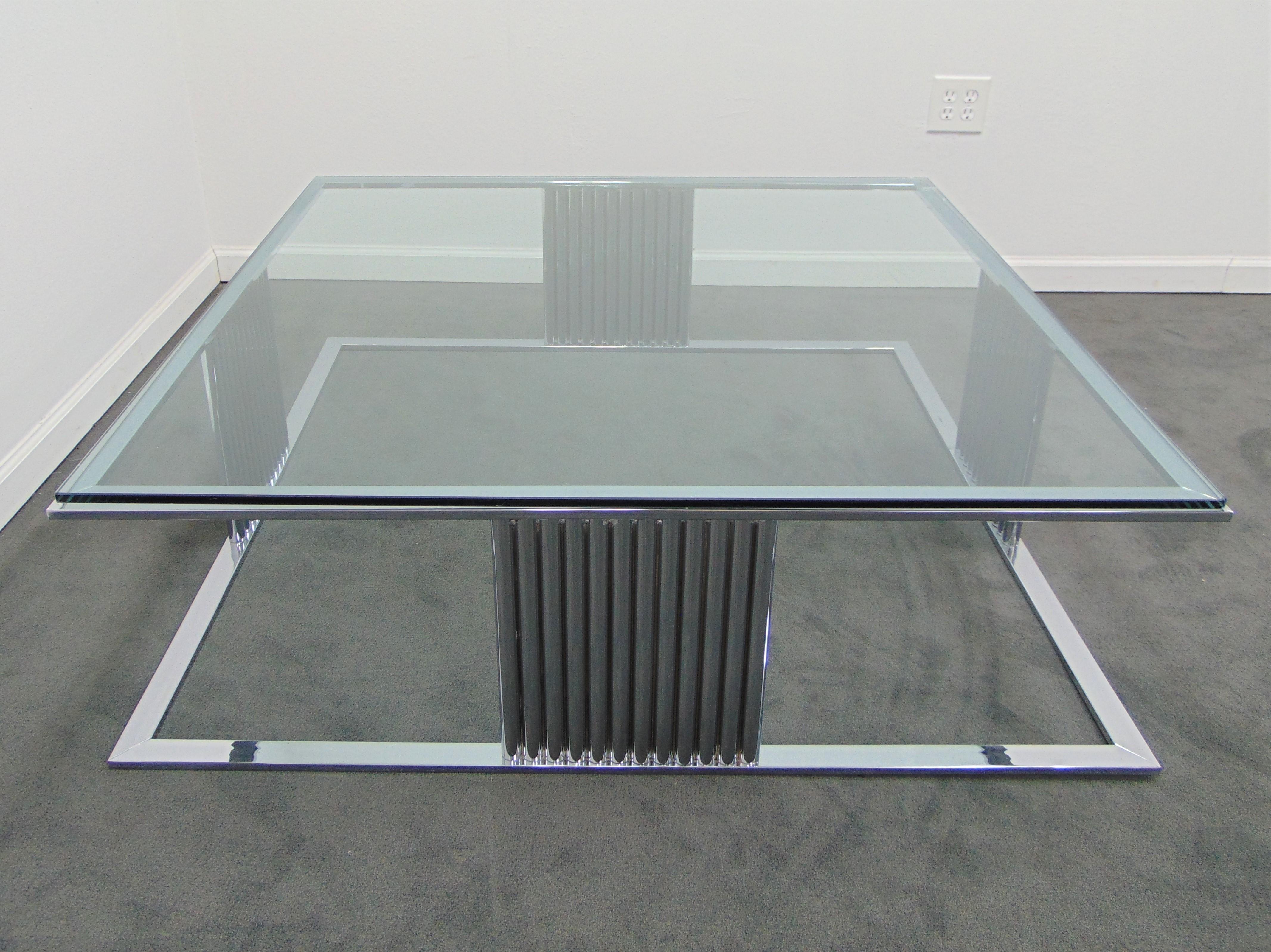 Midcentury Vintage Chrome and Glass Large Square Coffee Table For Sale 9