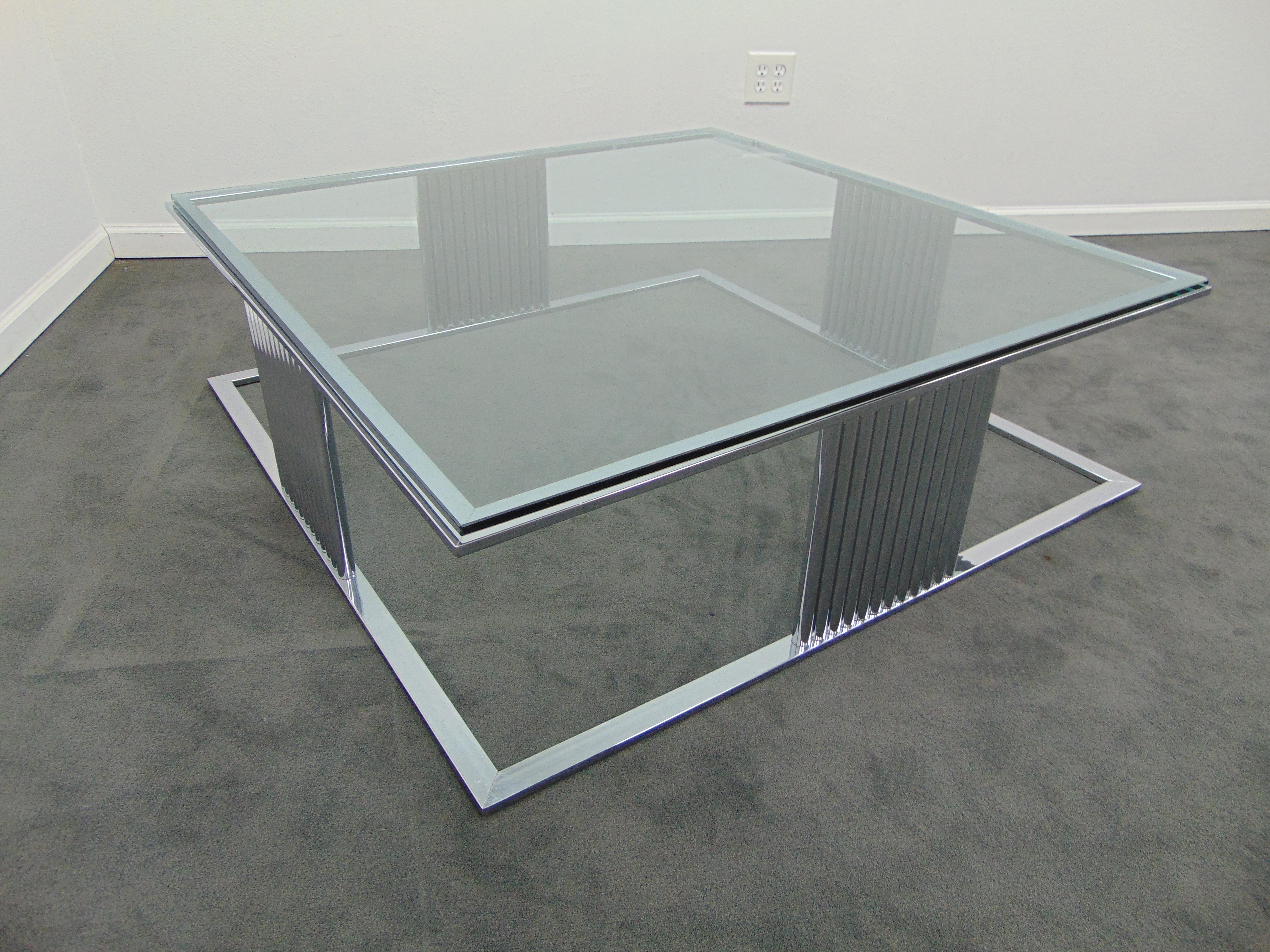 Midcentury Vintage Chrome and Glass Large Square Coffee Table For Sale 12