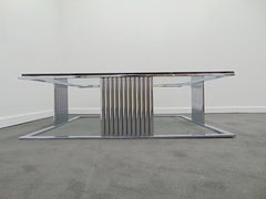 Midcentury Vintage Chrome and Glass Large Square Coffee Table