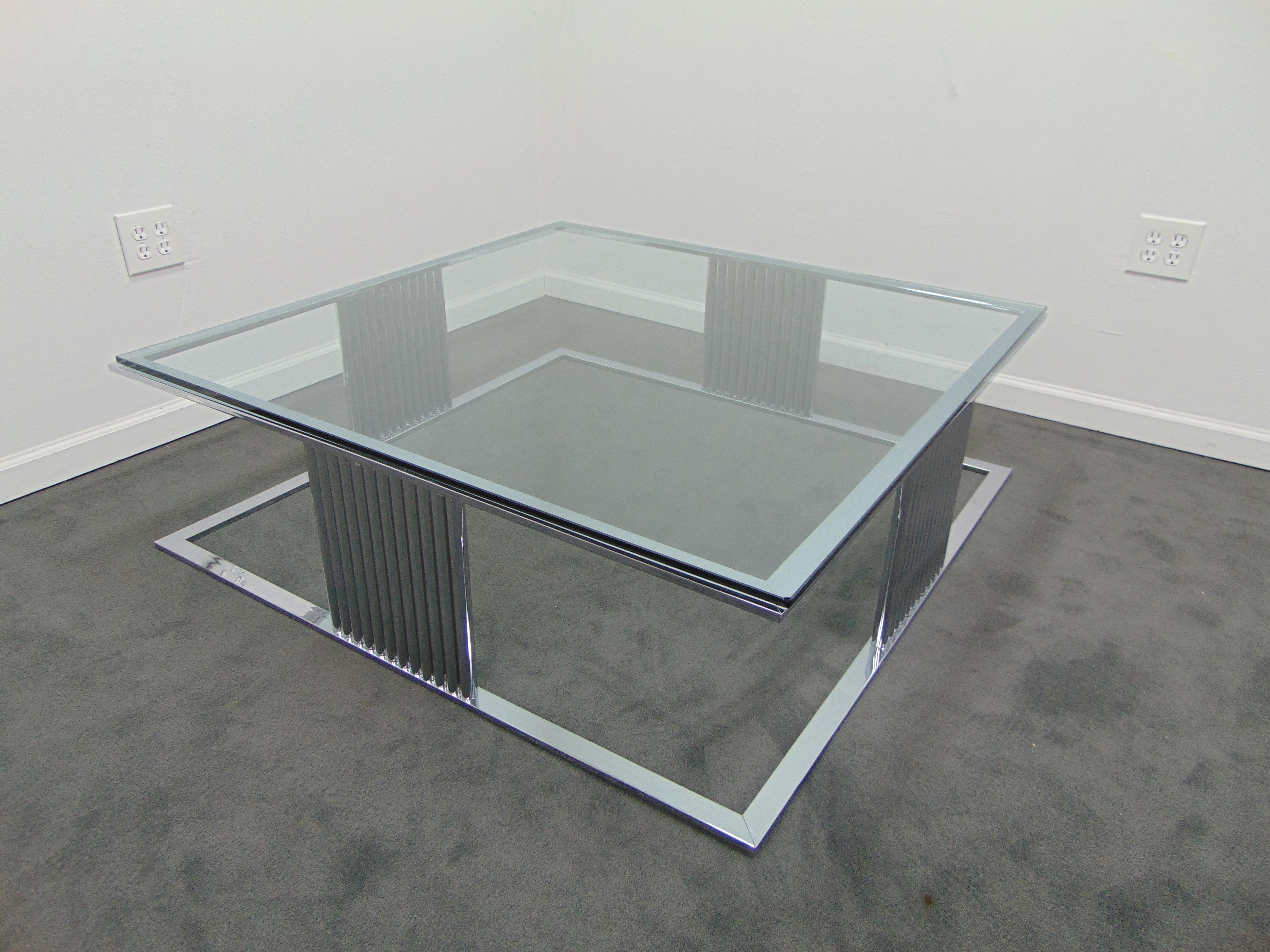 Mid-Century Modern Midcentury Vintage Chrome and Glass Large Square Coffee Table For Sale
