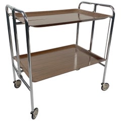 Midcentury Vintage Chrome and Laminated Wood Folding Serving Trolley, 1950s 