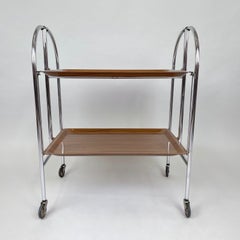 Mid-Century Vintage Chrome and Plywood Folding Serving Trolley, 1950's