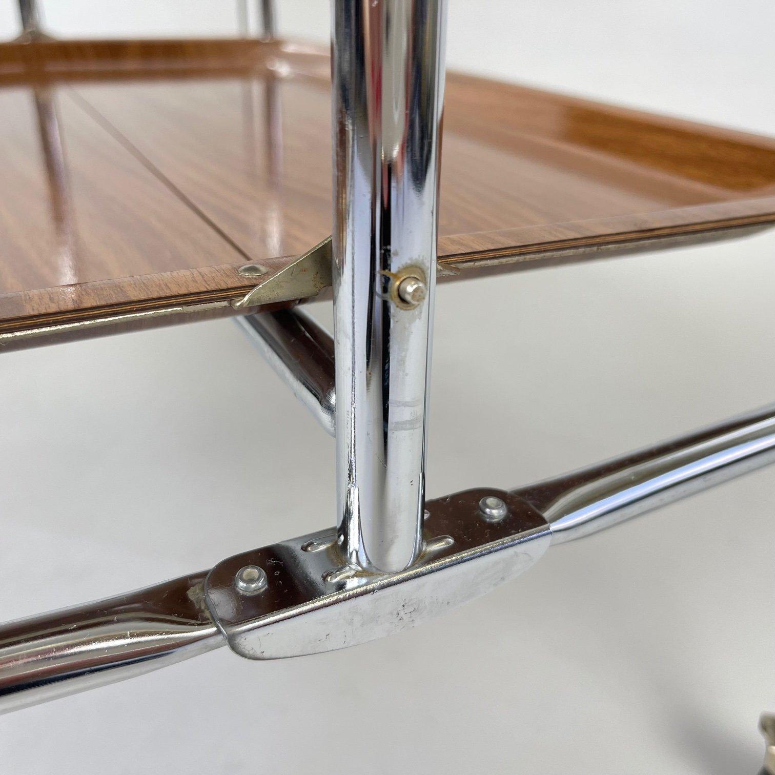 German Mid-Century Vintage Chrome and Plywood Folding Serving Trolley, 1950's For Sale