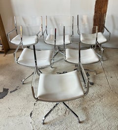 Mid-Century Vintage Chrome & Lucite Director's Chairs, Swivel Armchairs, S/6